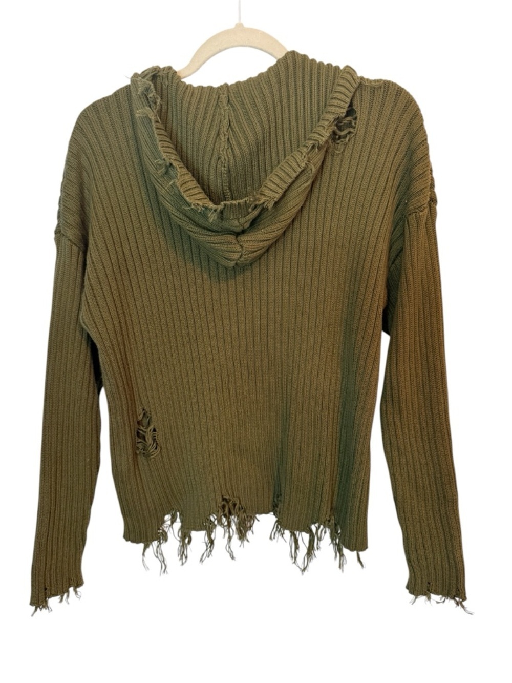 Gilded Intent Olive Distressed Hooded Sweater Ribbed Grunge Boho Size M - Picture 4 of 8